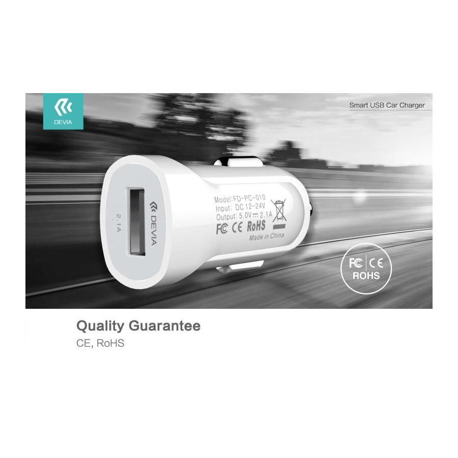 Caricabatteria Auto 2.1A USB Smart Devia Bianco