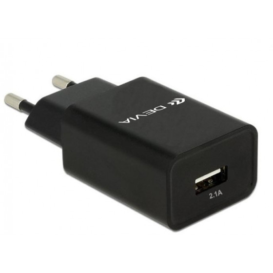 Carica Batterie Devia da muro 2.1 A. 1 uscita USB 10.5W Nero