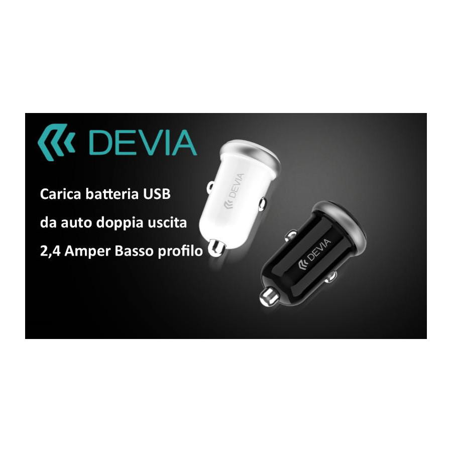 Caricatore USB da auto 2 uscite 2,4 A. Basso profilo Nero