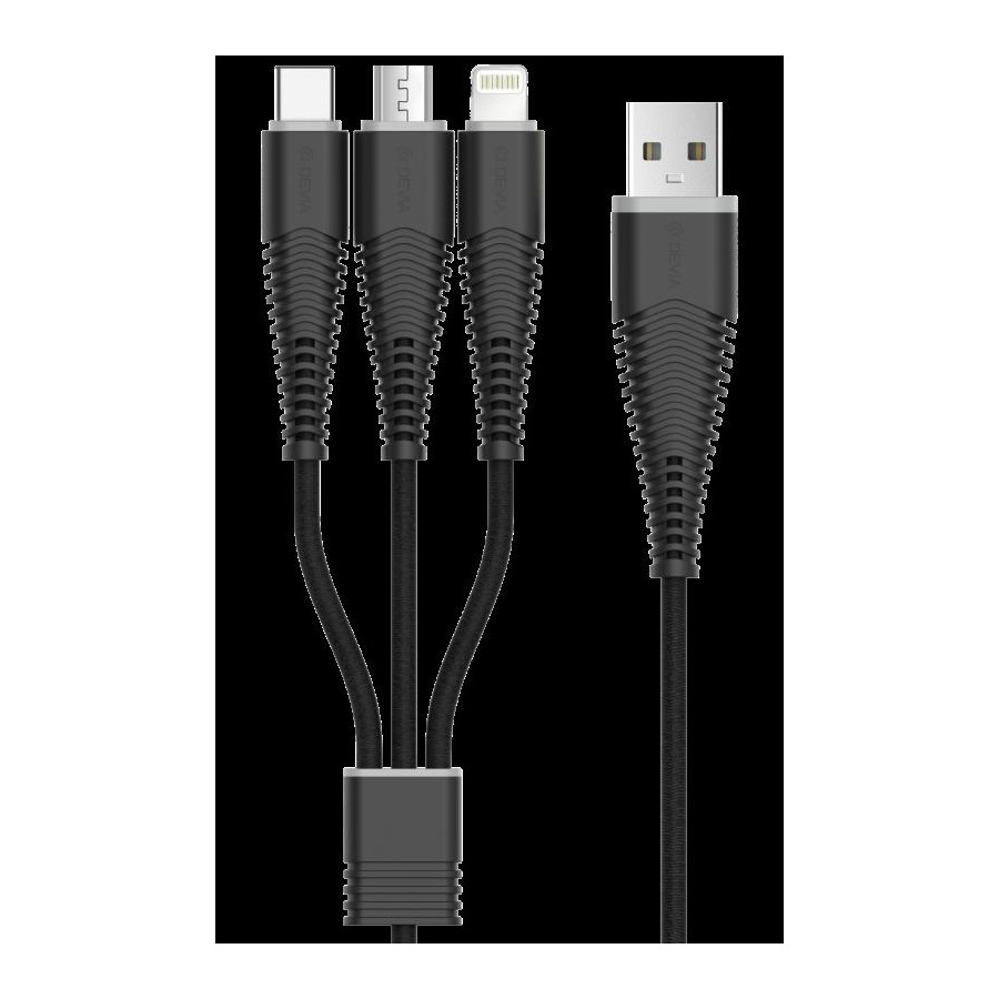 Cavo Fish 1 Devia 3 in 1 Apple iOS & Android C + M-Usb Nero