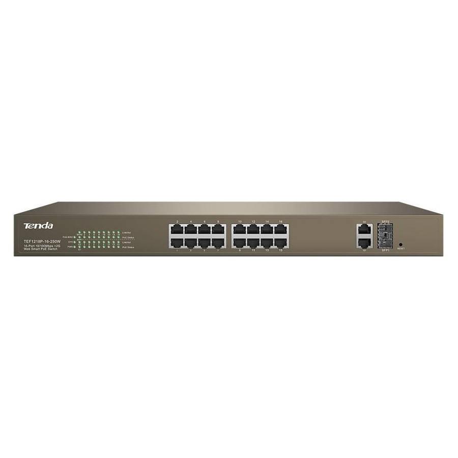 Switch PoE Web Smart 16 Porte 10/100+2Gb+2SFP Tenda TEF1218P