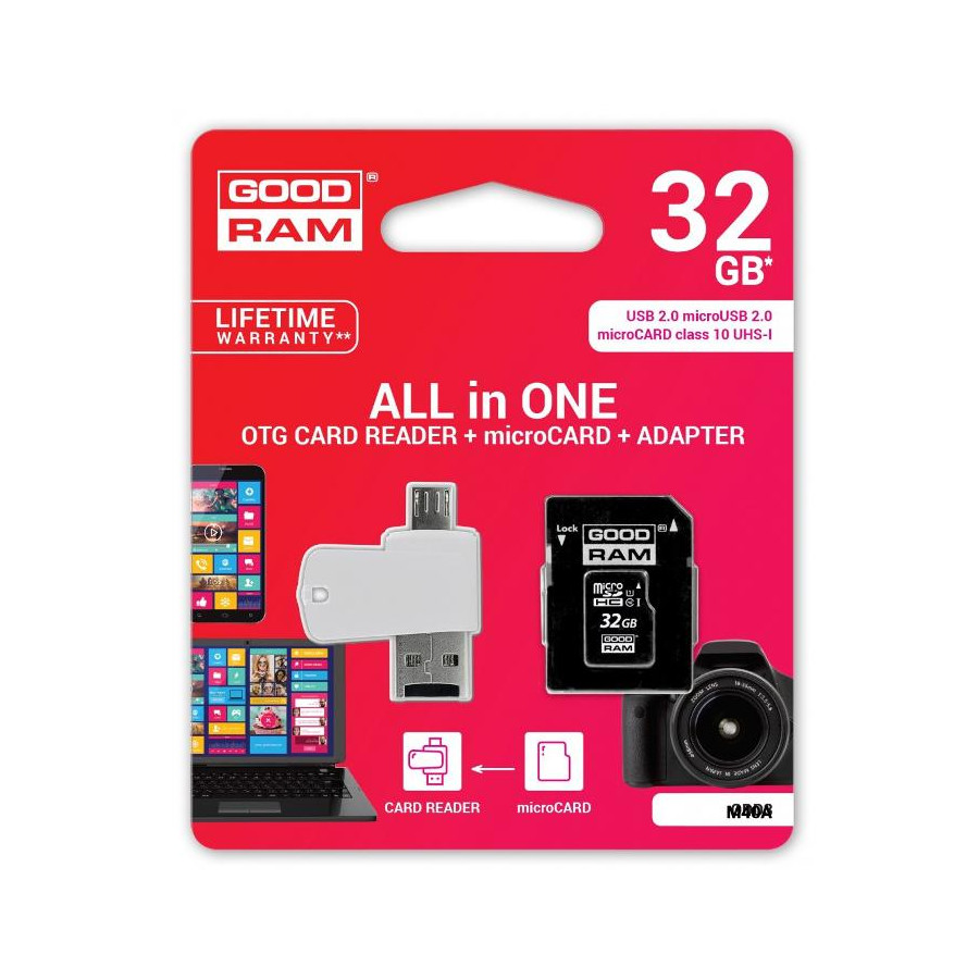 microSD 32GB CARD class 10 + adpter + card reader - blister