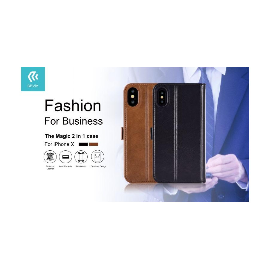 Cover in Pelle con Porta Documenti Magic per iPhone X Marron