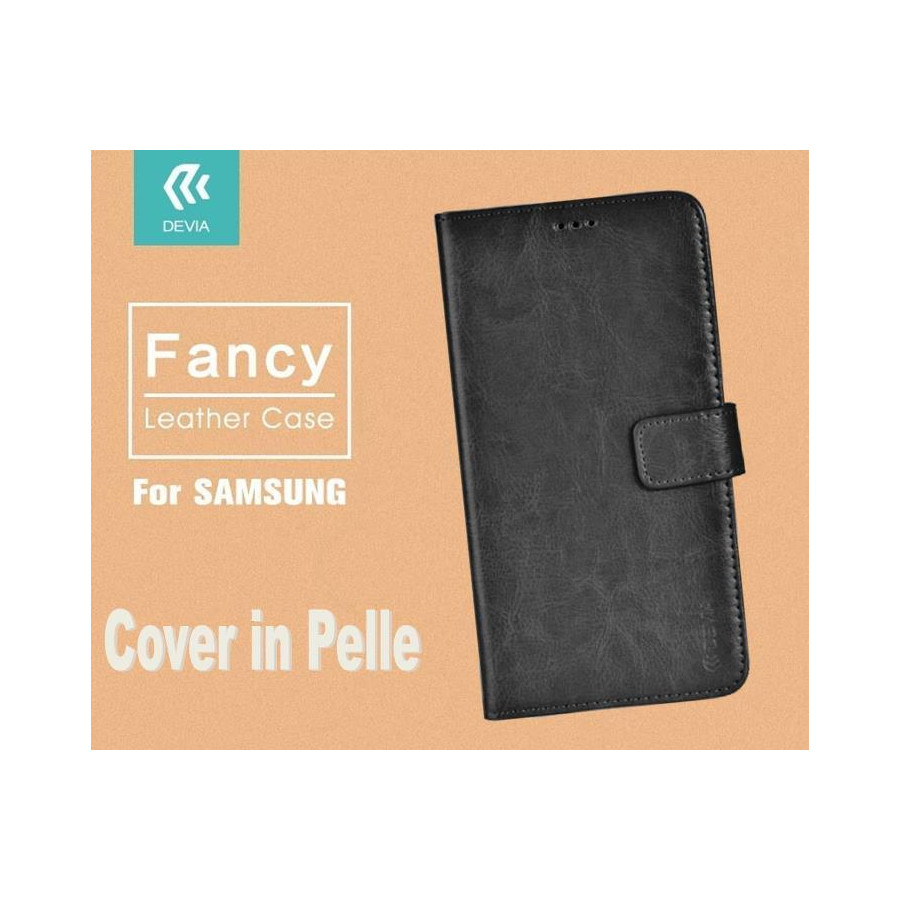 Cover a Libro in Pelle Nera Fancy per Samsung J1 2016