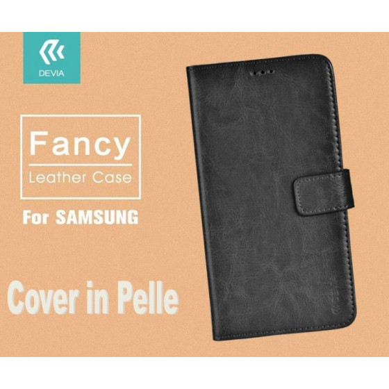 Cover a Libro in Pelle Nera Fancy per Samsung J2 2016