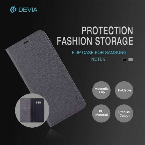 Cover Flip Case Devia per Samsung Note 8 Grigia