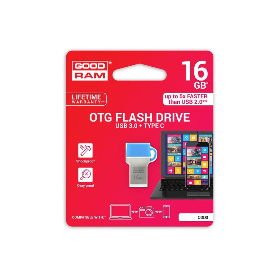 GoodRAM 16GB USB 3.0 + type C DUALDRIVE con cappuccio blu