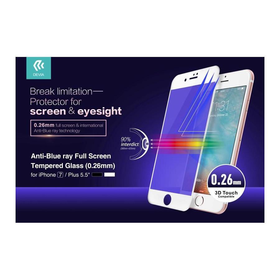 Anti-Blue Ray Full Vetro Temperato per iPhone 7 Plus Nera
