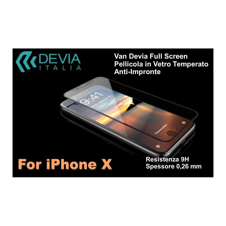 Pellicola vetro temperato Anti Imp Full Screen iPhone X Nera