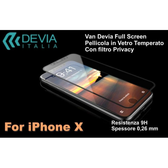 Pellicola Vetro Temperato Full Screen Privacy per iPhone X