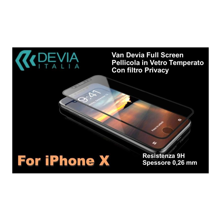 Pellicola Vetro Temperato Full Screen Privacy per iPhone X