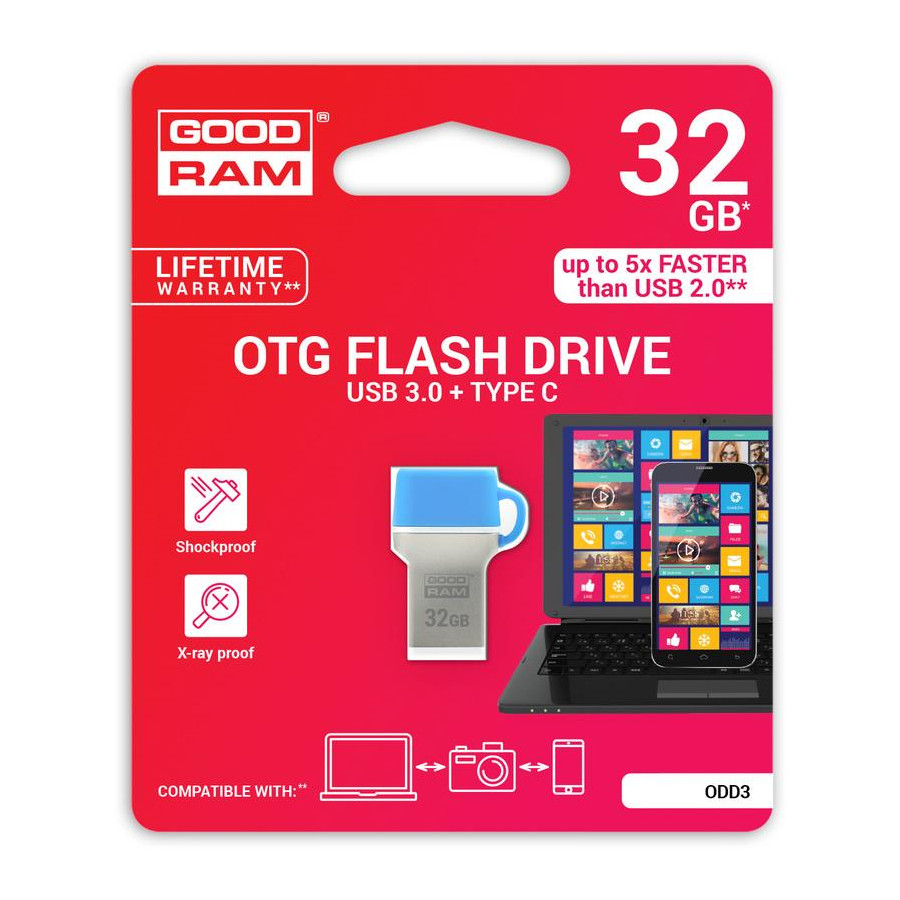 GoodRAM 32GB USB 3.0 + type C DUALDRIVE con cappuccio blu