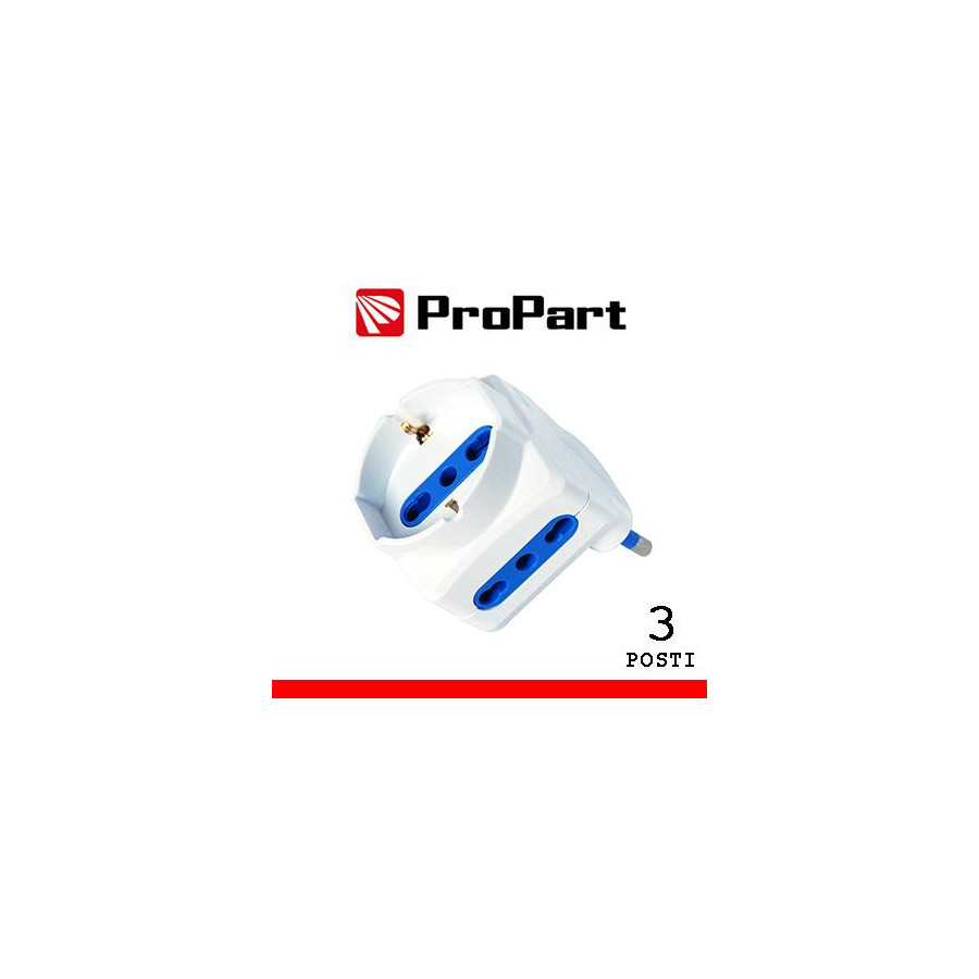 Adattatore 3pos bipasso/schuko spina16A salvaspazio