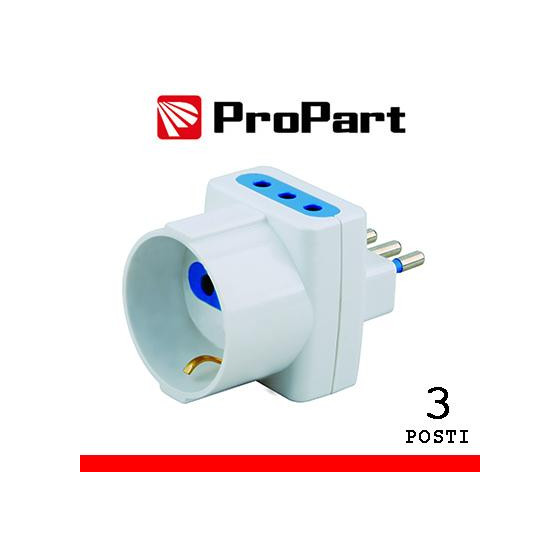 Adattatore 3pos 10A/schuko spina10A polybag