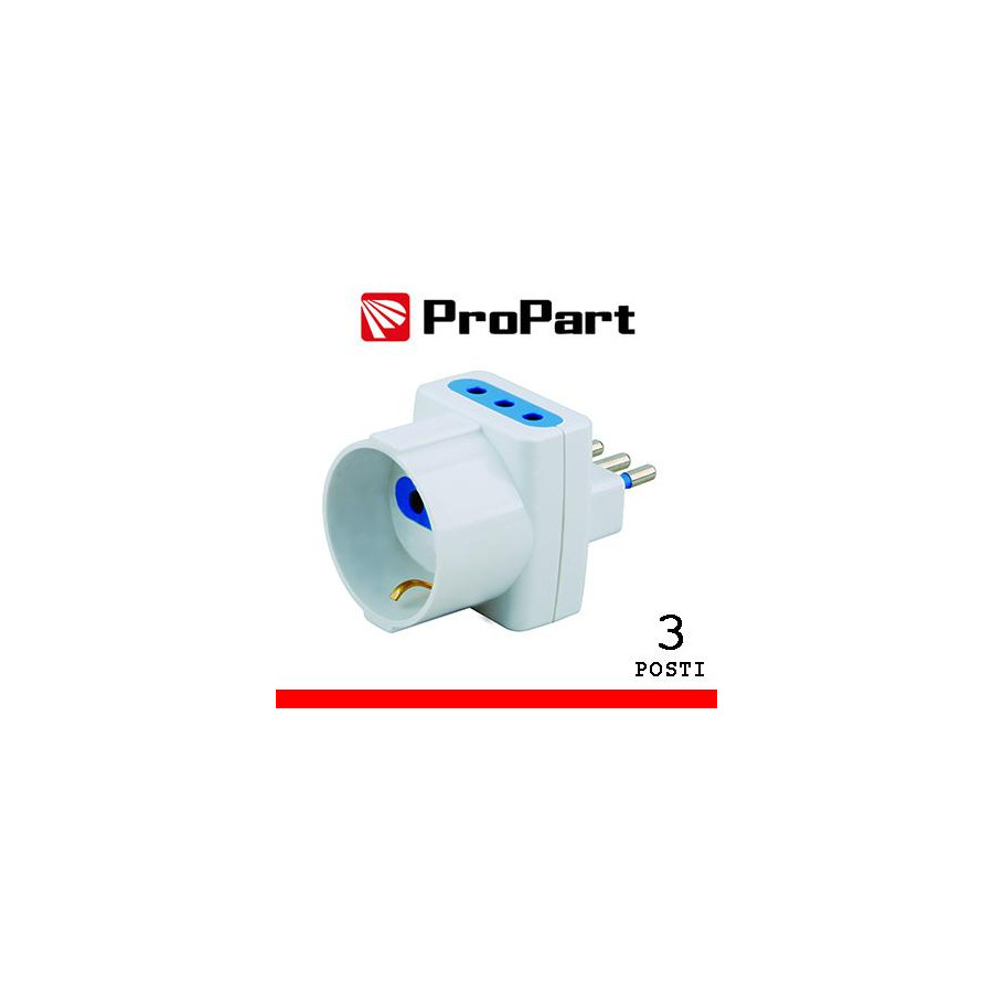 Adattatore 3pos 10A/schuko spina10A polybag