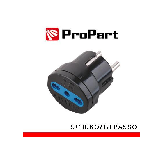 Adattatore bipasso spina schuko nero polybag