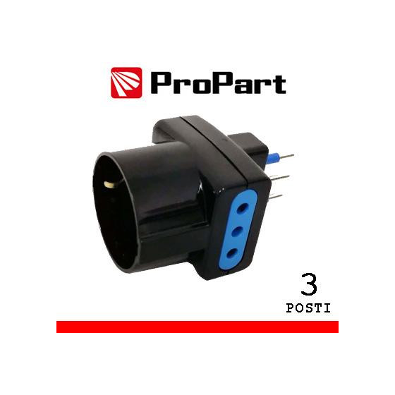 Adattatore 3pos 10A/schuko spina10A nero