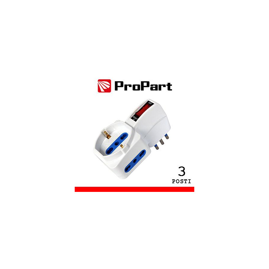 Adattatore 3pos bipasso/schuko spina10A salvaspazio + inter.