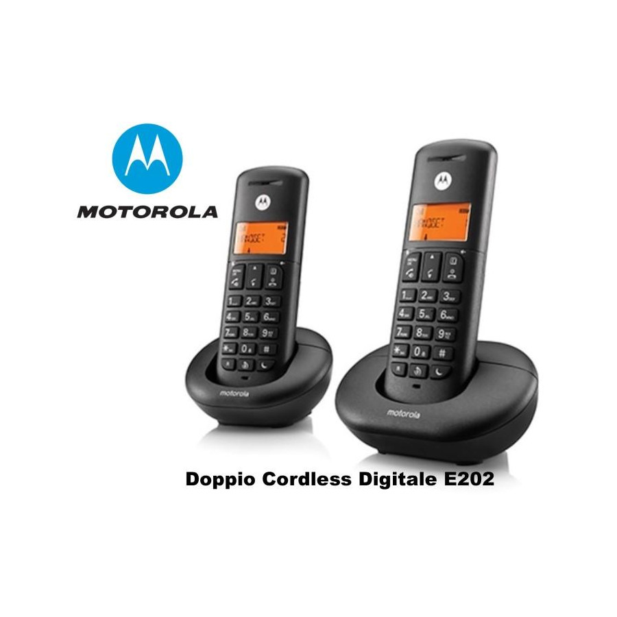 TELEFONO CORDLESS DOPPIO E202 MOTOROLA NERO
