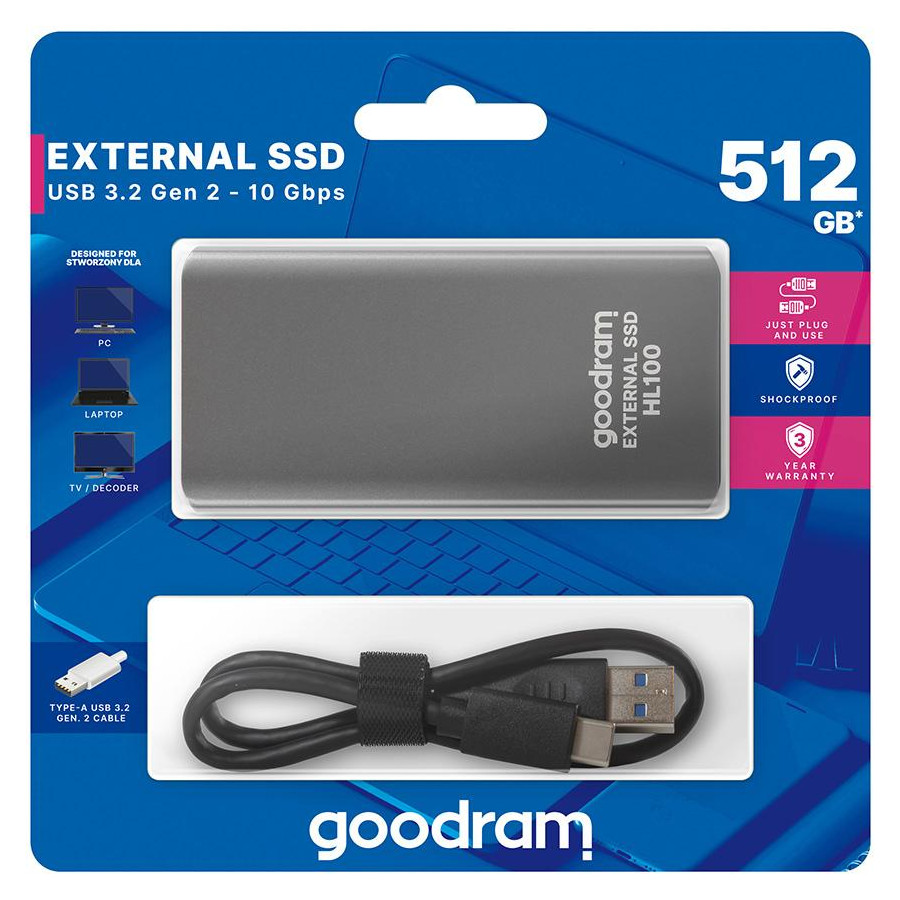 Hard disk esterno USB Type-c 512GB Goodram SSDPR-HL100-512