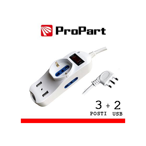 Multipresa 3pos bipasso + bipasso/schuko + USB spina16A +int