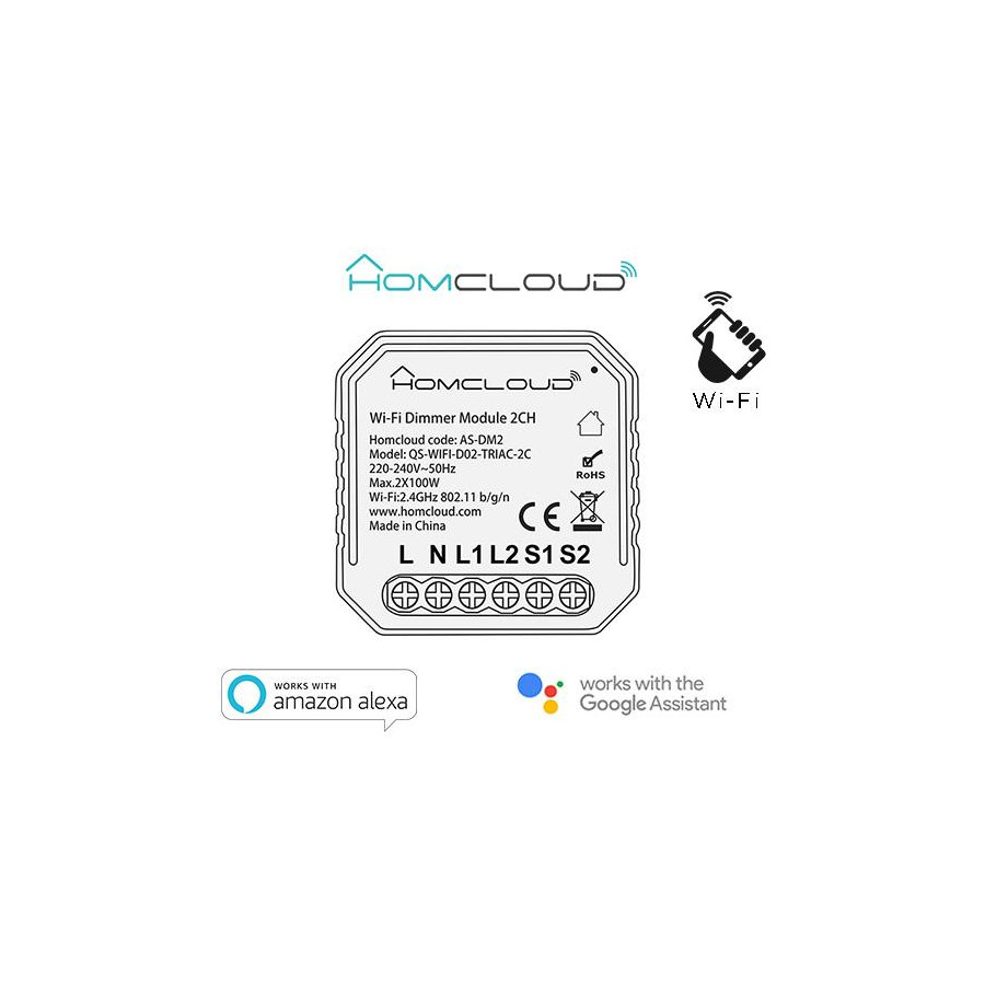 Modulo Dimmer Intelligente Wi-Fi 2 canali da incasso