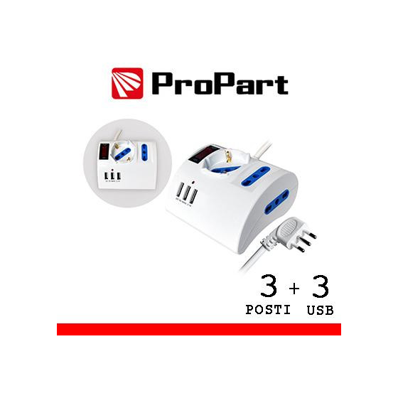 Multipresa 3pos tavolo bipasso + bip/schuko + USB sp16A +int