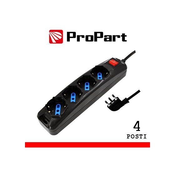 Multipresa 4pos bipasso/schuko spina16A +interr. nera