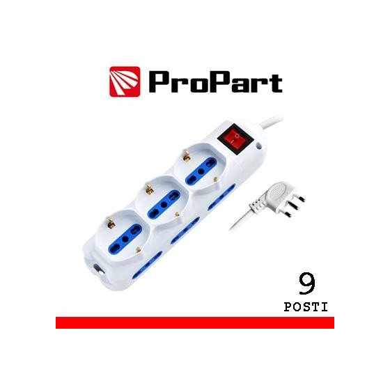 Multipresa 9pos bipasso + bipasso/schuko spina16A +int nera