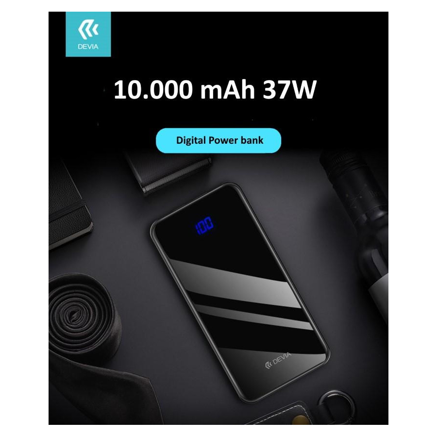 Power Bank Slim 10.000 mah Digitale 3 Uscite 37W Nero