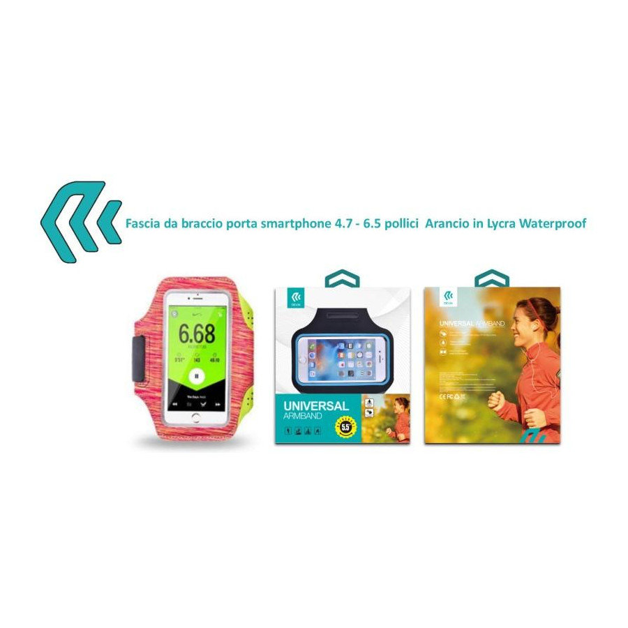 Fascia da braccio porta smartphone 4.7 - 6.5 pollici Arancio
